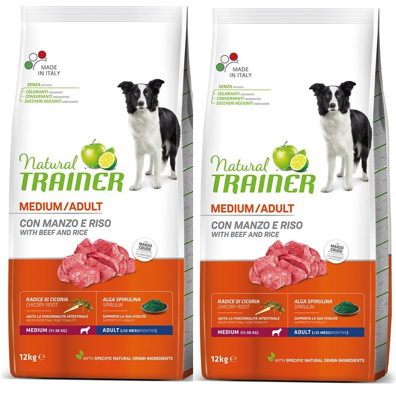 2x12kg Natural Trainer Medium Adult con Manzo e Riso - Cane 2x12kg Natural Trainer Medium Adult con Manzo e Riso - Cane